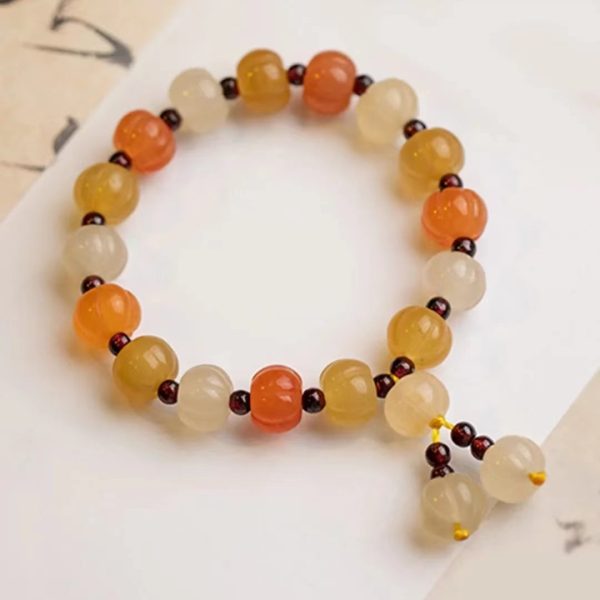Gold silk jade pumpkin bead bracelet-148 - Image 4
