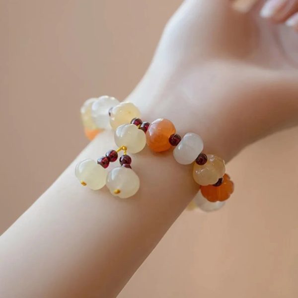 Gold silk jade pumpkin bead bracelet-148 - Image 3