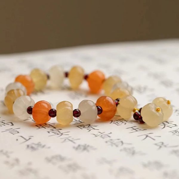 Gold silk jade pumpkin bead bracelet-148