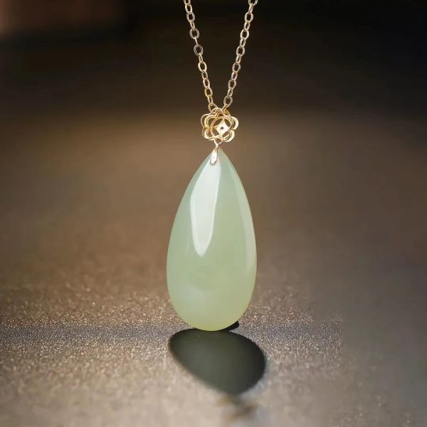 18k gold Hetian jade water drop pendant-227 - Image 3