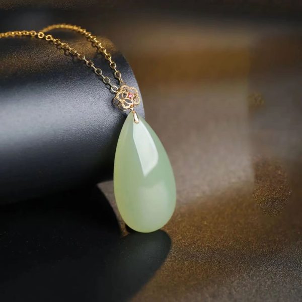 18k gold Hetian jade water drop pendant-227 - Image 2
