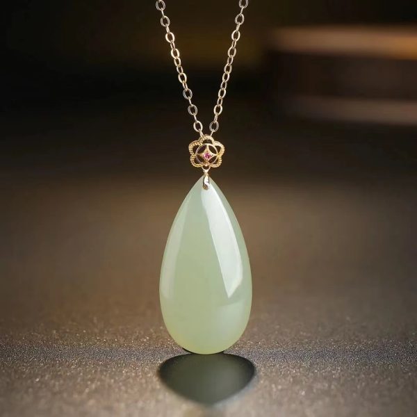 18k gold Hetian jade water drop pendant-227