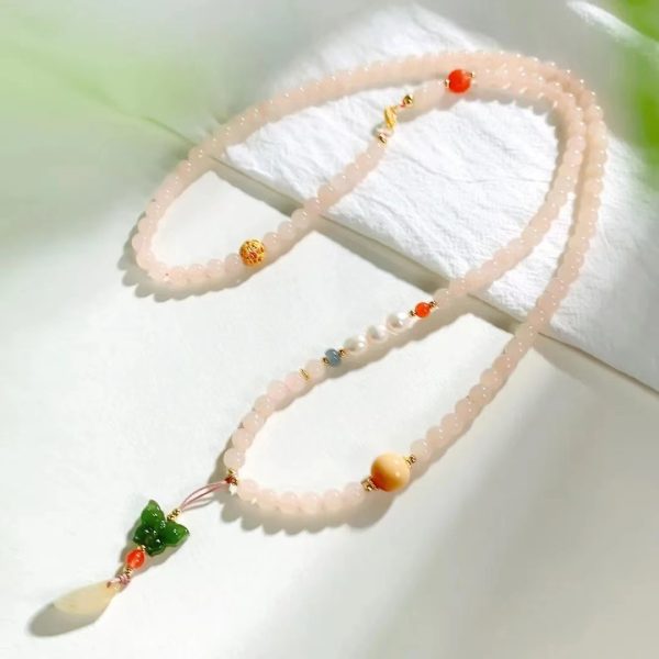 Hetian jade lotus pink necklace-228 - Image 3